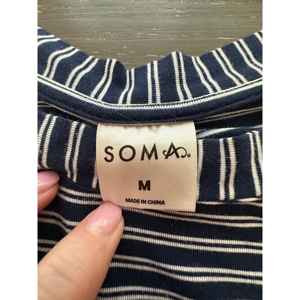 Soma Maxi Lounge Dress Sleeveless Blue Stripe Medium Side Slit Soft Comfy Travel - Picture 5 of 9